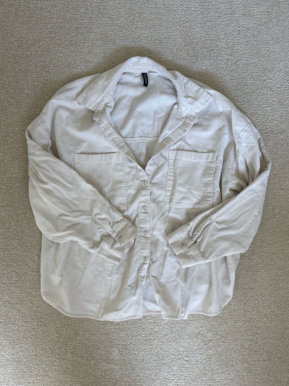 White Corduroy Button-Up Shirt